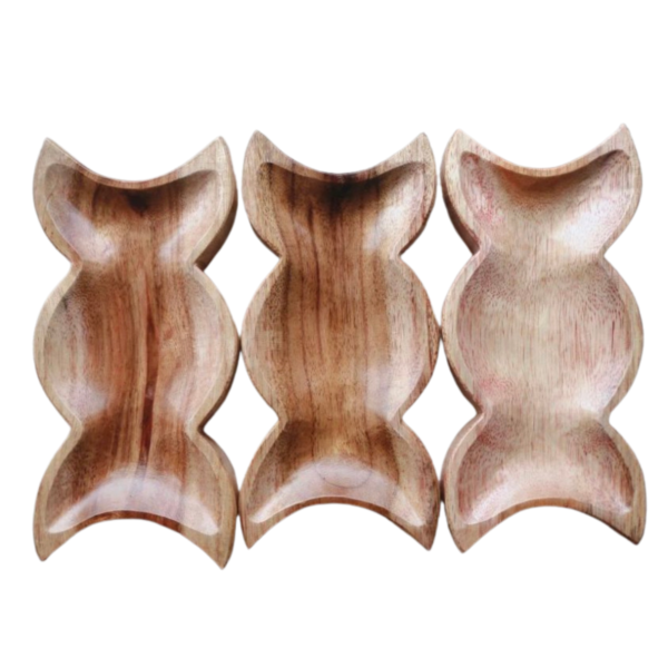 Wooden Triple Moon Dish